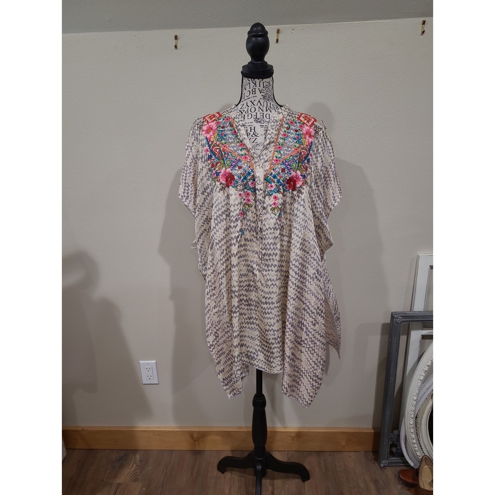 Johnny Was Silk Women's One Size relaxed tunic top swim cover resort boho vaca